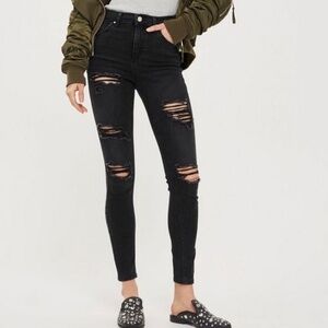 TOPSHOP Black Jamie ripped high waisted skinny jeans